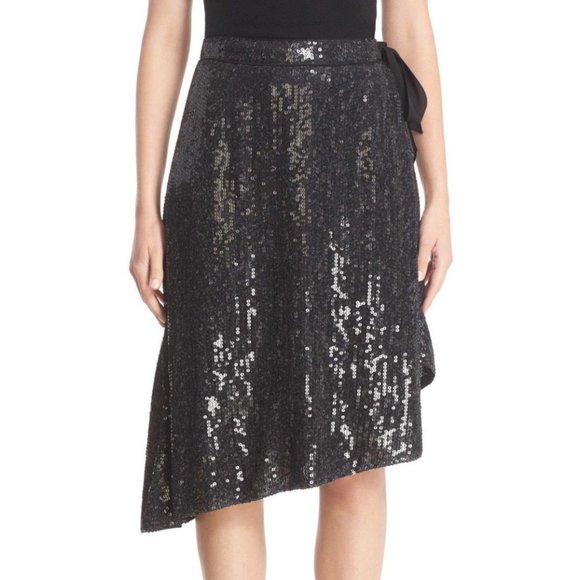 DVF New Sequin Silk Wrap Skirt Black πHPπ - Picture 7 of 15